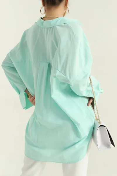 Su Yeşili Oversize Kadın Poplin Gömlek 360084