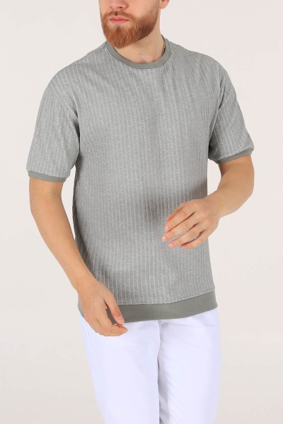 Su Yeşili Oversize Kolları Lastikli Erkek Tişört 174386