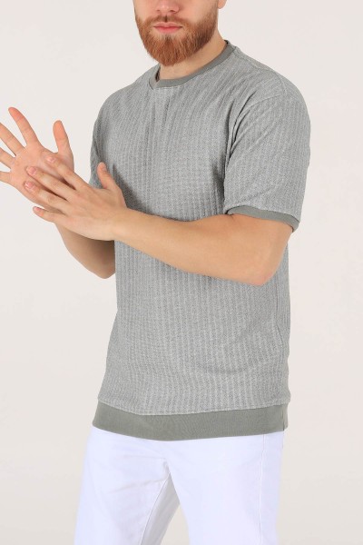 Su Yeşili Oversize Kolları Lastikli Erkek Tişört 174386