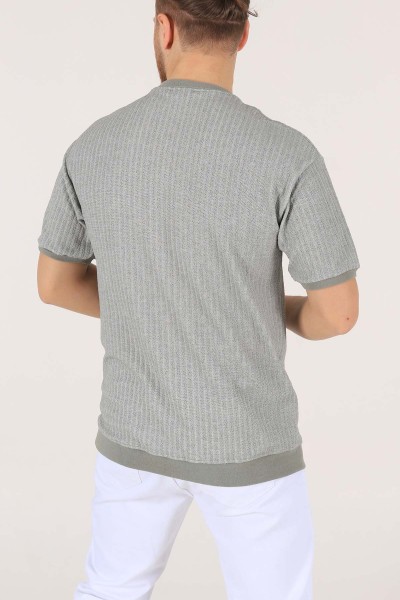 Su Yeşili Oversize Kolları Lastikli Erkek Tişört 174386