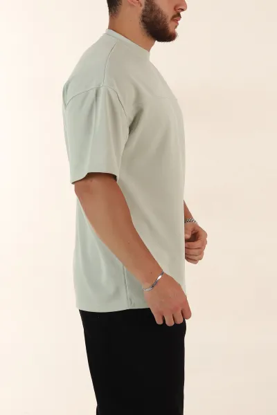Su Yeşili Oversize Parçalı Basic Erkek Tişört 371311