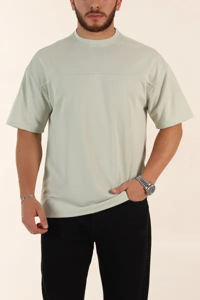 Su Yeşili Oversize Parçalı Basic Erkek Tişört 371311