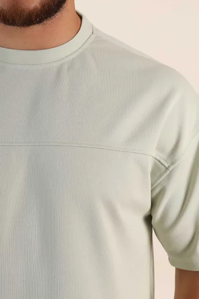 Su Yeşili Oversize Parçalı Basic Erkek Tişört 371311