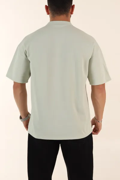 Su Yeşili Oversize Parçalı Basic Erkek Tişört 371311