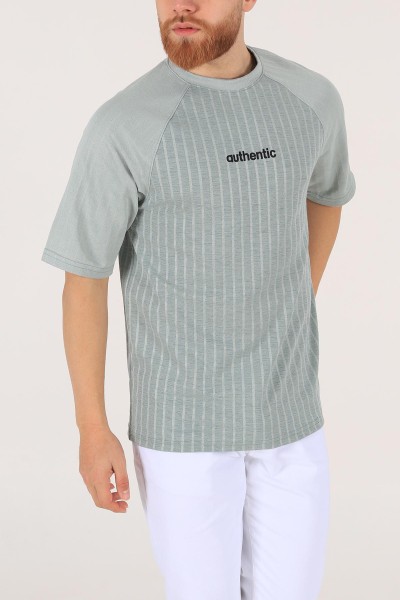 Su Yeşili Oversize Reglan Kol Baskılı Erkek Tişört 174339