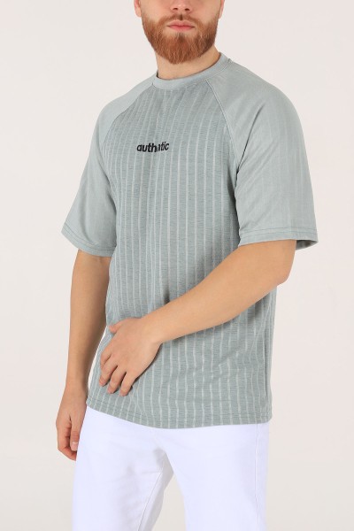 Su Yeşili Oversize Reglan Kol Baskılı Erkek Tişört 174339