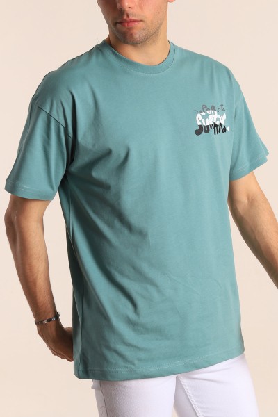 Su Yeşili Oversize Sea Surfers Sırt Kabartmalı Erkek Tişört 184267