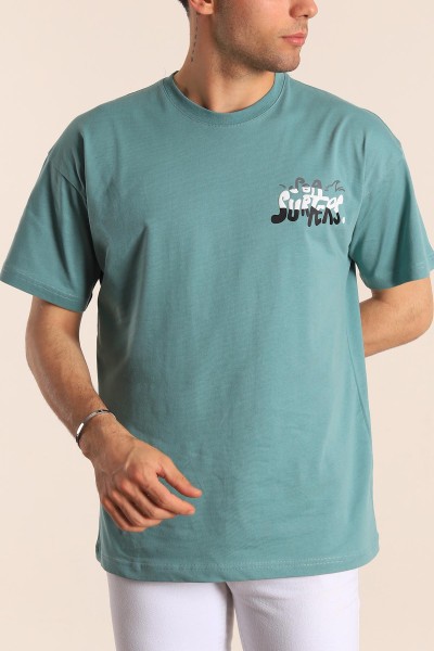 Su Yeşili Oversize Sea Surfers Sırt Kabartmalı Erkek Tişört 184267