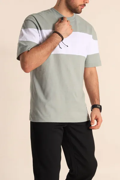 Su Yeşili Oversize Suprem Parçalı Erkek Tişört 249451