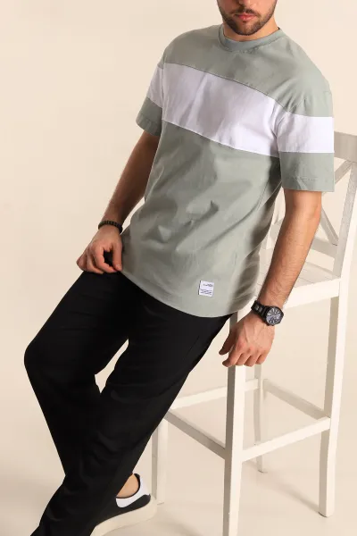 Su Yeşili Oversize Suprem Parçalı Erkek Tişört 249451