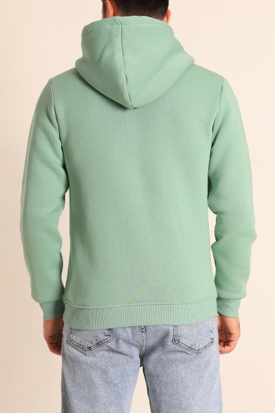 Su Yeşili Oversize Üç İp Şardonlu Basic Kapüşonlu Erkek Sweatshirt 222529