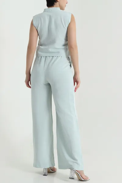 Su Yeşili Pantolon Bluz Keten Kadın İkili Takım 479513