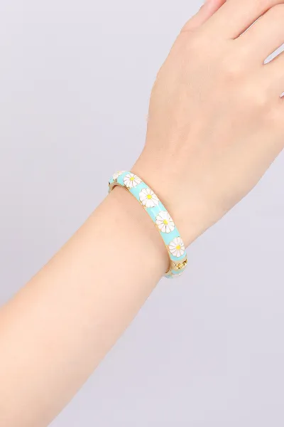 Su Yeşili Papatyalı Vintage Kelepçe Bileklik 469053