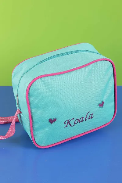 Su Yeşili Peluş Kabartma Desenli Beslenme Çantalı İkili Sırt Çantası Seti 289729