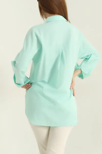 Su Yeşili Poplin Kumaş Kadın Gömlek Tunik 360095