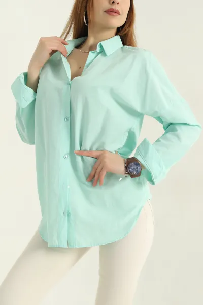 Su Yeşili Poplin Kumaş Kadın Gömlek Tunik 360095