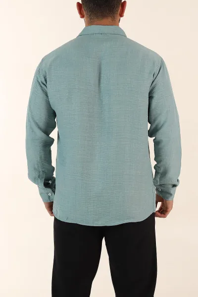 Su Yeşili Regular Fit Ata Yaka Uzun Kollu Erkek Gömlek 369873