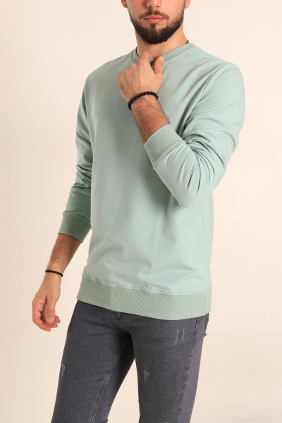 Su Yeşili Regular Fit Basic Bisiklet Yaka Erkek Sweatshirt 217619