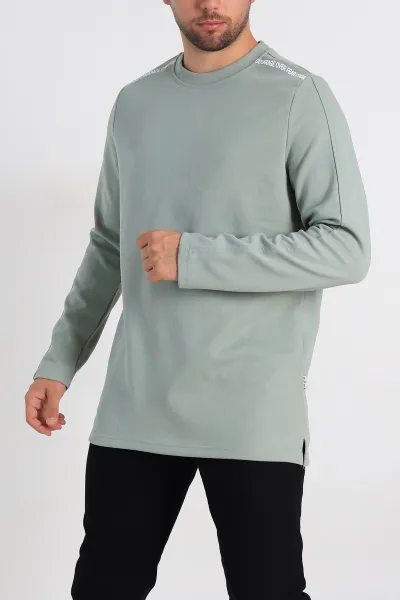 Su Yeşili Regular Fit Baskı Detay Erkek Basic Sweatshirt 305715