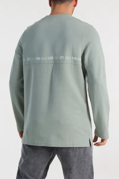 Su Yeşili Regular Fit Baskı Detaylı Erkek Sweatshirt 305843