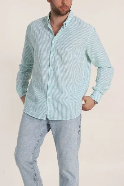 su-yesili-regular-fit-cizgili-ata-yaka-erkek-gomlek-349918