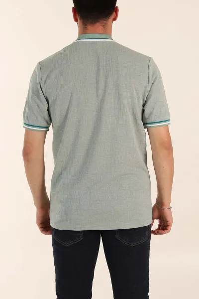 Su Yeşili Regular Fit Dokulu Fermuarlı Polo Yaka Erkek Triko Tişört 370058