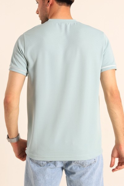 Su Yeşili Regular Fit Dokulu Nakışlı Yazı Detay Erkek Tişört 182160