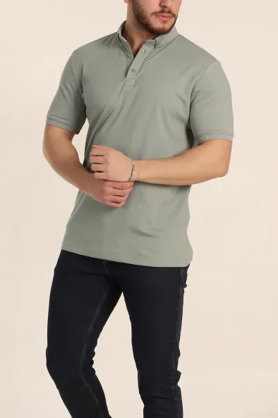 Su Yeşili Regular Fit Dokulu Polo Yaka Erkek Tişört 342496