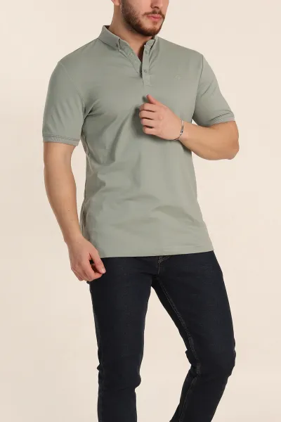 Su Yeşili Regular Fit Dokulu Polo Yaka Erkek Tişört 342496
