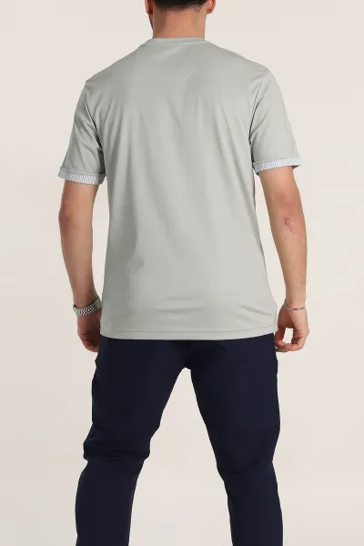 Su Yeşili Regular Fit Duble Kol Detaylı Basic Erkek Tişört 346186