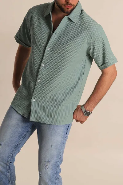 su-yesili-regular-fit-fitilli-doku-kisa-kollu-erkek-gomlek-275493