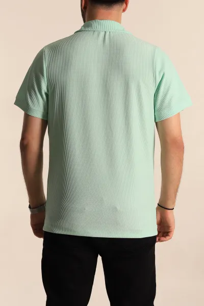 Su Yeşili Regular Fit Fitilli Doku Patlı Polo Yaka Erkek Tişört 270578