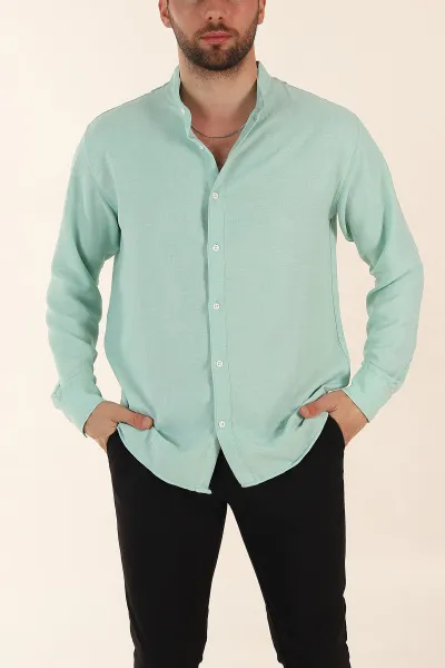 su-yesili-regular-fit-hakim-yaka-uzun-kollu-erkek-gomlek-370039