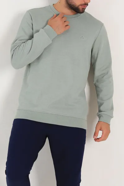 Su Yeşili Regular Fit İnterlok Kumaş Pike Doku Basic Erkek Sweatshirt 305431