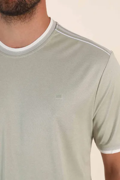 Su Yeşili Regular Fit Omuz Şerit Detaylı Erkek Tişört 372089