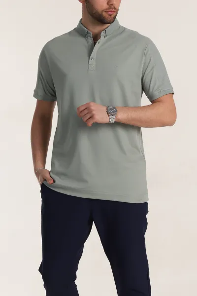 Su Yeşili Regular Fit Parçalı Polo Yaka Erkek Tişört 346730