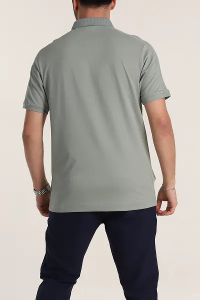 Su Yeşili Regular Fit Parçalı Polo Yaka Erkek Tişört 346730