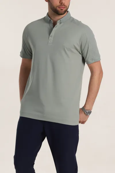 Su Yeşili Regular Fit Parçalı Polo Yaka Erkek Tişört 346730