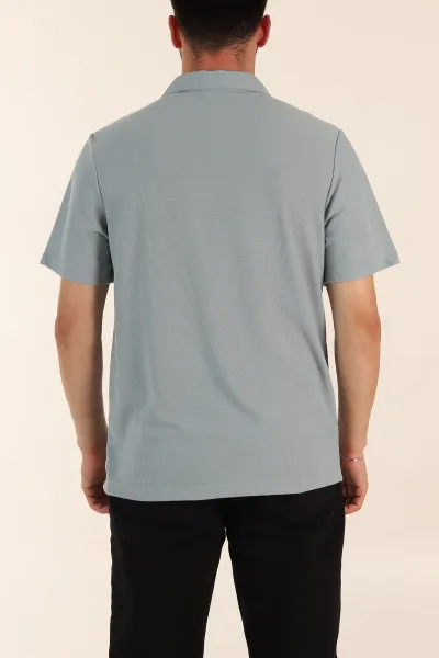 Su Yeşili Regular Fit Pike Dokulu Fermuarlı Polo Yaka Erkek Tişört 368530