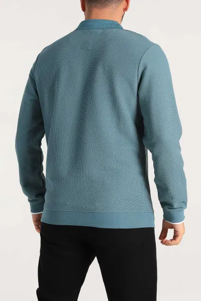 Su Yeşili Regular Fit Pike Dokulu Polo Yaka Sweatshirt 305446