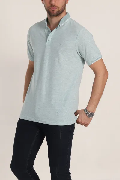 Su Yeşili Regular Fit Süprem Kumaş Kol Detaylı Polo Yaka Erkek Tişört 349941