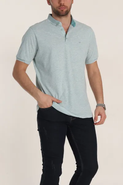 Su Yeşili Regular Fit Süprem Kumaş Kol Detaylı Polo Yaka Erkek Tişört 349941