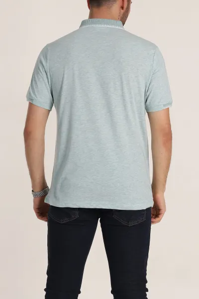 Su Yeşili Regular Fit Süprem Kumaş Kol Detaylı Polo Yaka Erkek Tişört 349941
