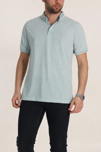 Su Yeşili Regular Fit Süprem Kumaş Kol Detaylı Polo Yaka Erkek Tişört 349941
