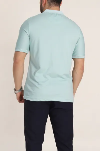 Su Yeşili Regular Fit V Patlı Polo Yaka Erkek Tişört 349809