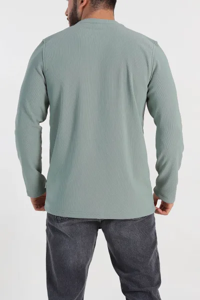 Su Yeşili Regular Fit Yazı Detay Erkek Sweatshirt 305882