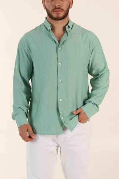 Su Yeşili Relaxed Fit Ata Yaka Uzun Kollu Erkek Gömlek 369597