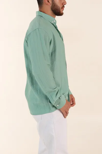 Su Yeşili Relaxed Fit Ata Yaka Uzun Kollu Erkek Gömlek 369597