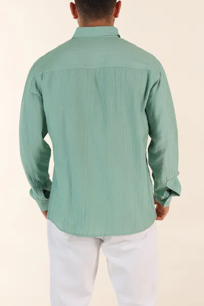 Su Yeşili Relaxed Fit Ata Yaka Uzun Kollu Erkek Gömlek 369597