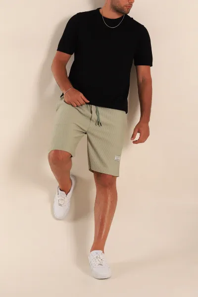 Su Yeşili Relaxed Fit Belden Bağlamalı Fitilli Erkek Şort 281642